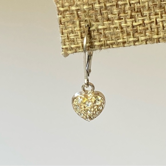 Marsala 925 Dainty Silver Dangling Heart Rhinestone Open Back Leverback Earrings - Picture 3 of 9